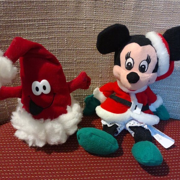 Disney Store Mini Bean Bag Santa Minnie 7" & Merry Bean Cone 6" Lot of 2 - Picture 1 of 6